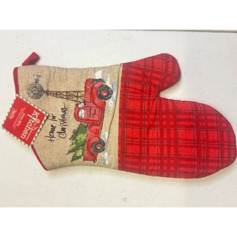 Kay Dee Designs Home For Christmas Color Block Oven Mitt Red Brown Multi New